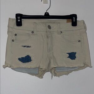 American Eagle Outfitters Cream Distressed Jean Shorts